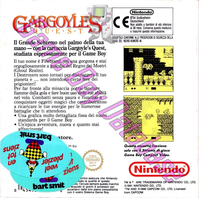 Gargoyle's Quest ITA Back of the box