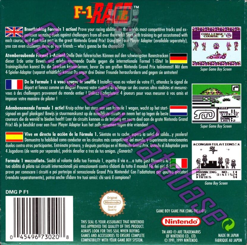 F-1 Race NEU6 Back of the box