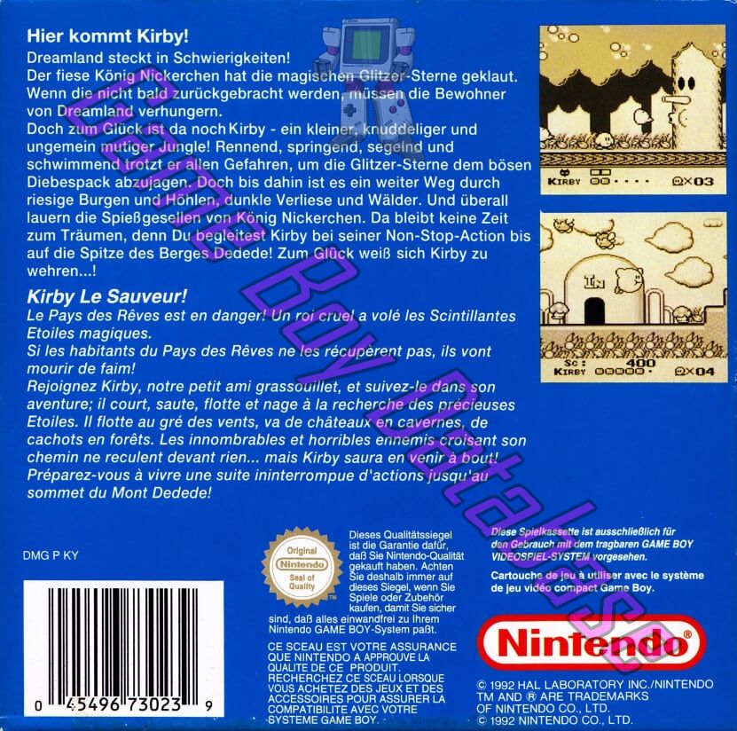 Kirby's Dream Land FRG-2 Back of the box