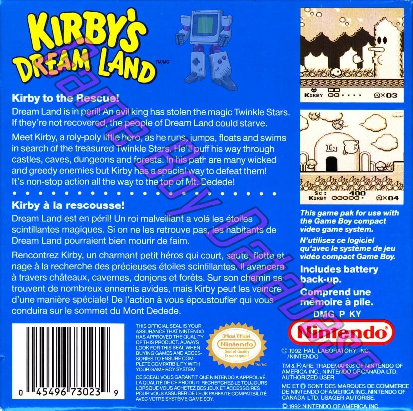 Kirby's Dream Land CAN Back of the box