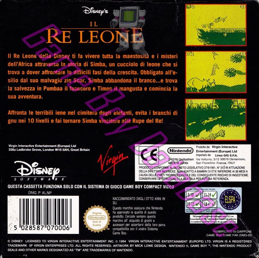 Re Leone (Disney Il) ITA Back of the box