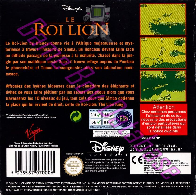 Le roi Lion (Disney) FRA Back of the box