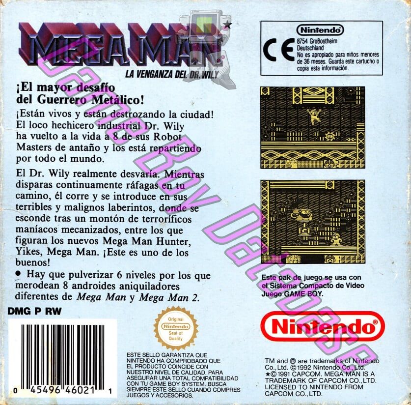 Mega Man la Venganza del Dr. Wily ESP-1 Back of the box