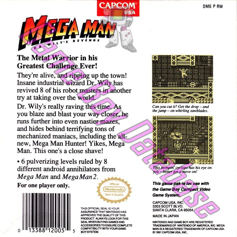 Mega Man Dr. Wily's Revenge USA Back of the box