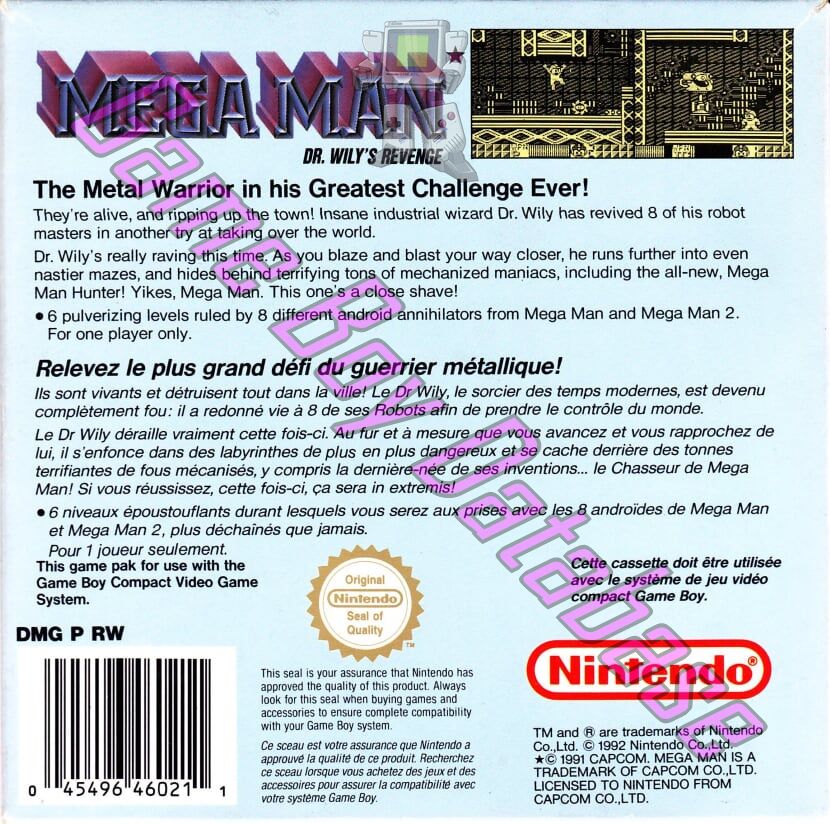 Mega Man Dr. Wily's Revenge FAH Back of the box