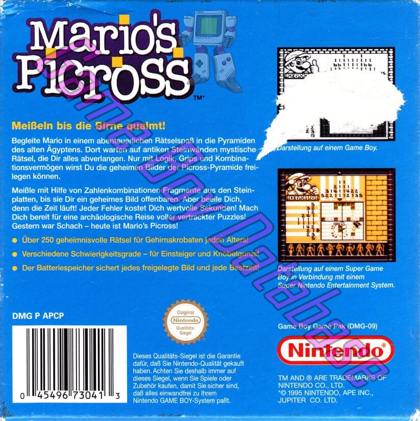 Mario's Picross NNOE-1 Back of the box