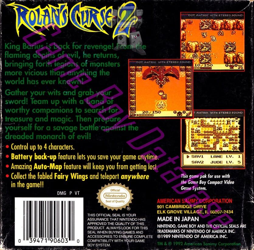 Rolan's Curse II USA-1 Back of the box