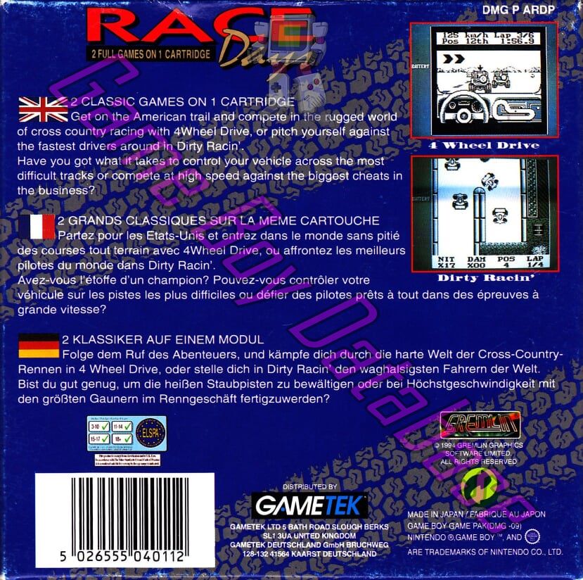 Race Days EUR-3 Back of the box