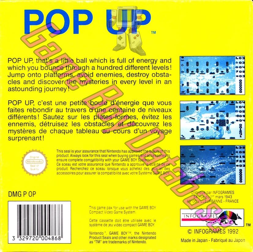 Pop Up FAH-1 Back of the box