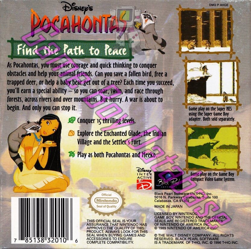 Pocahontas (Disney's) USA Back of the box