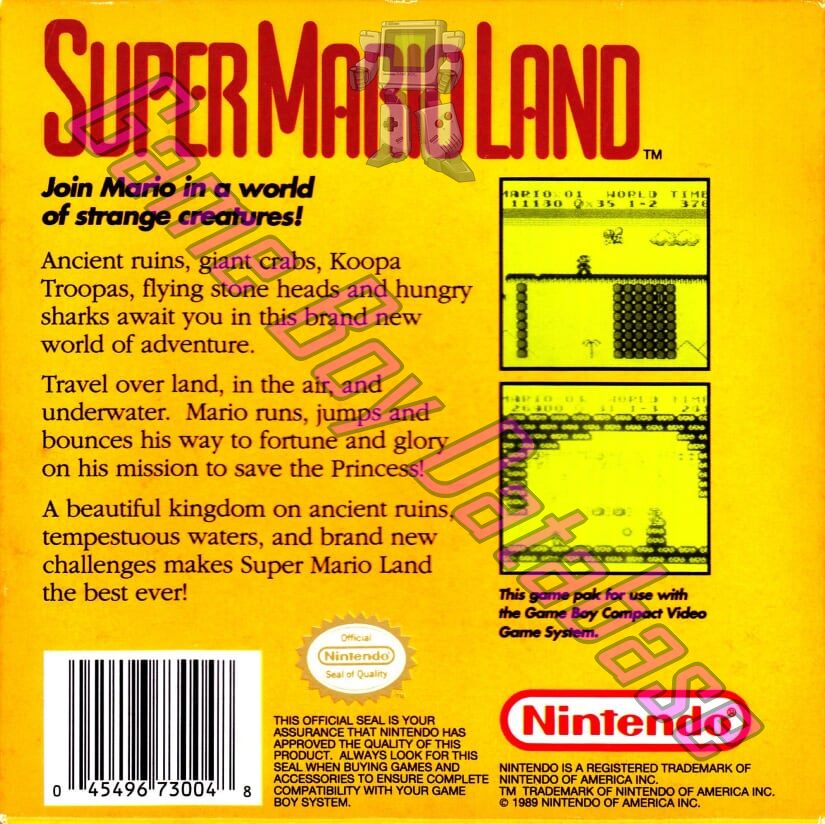 Super Mario Land USA Back of the box