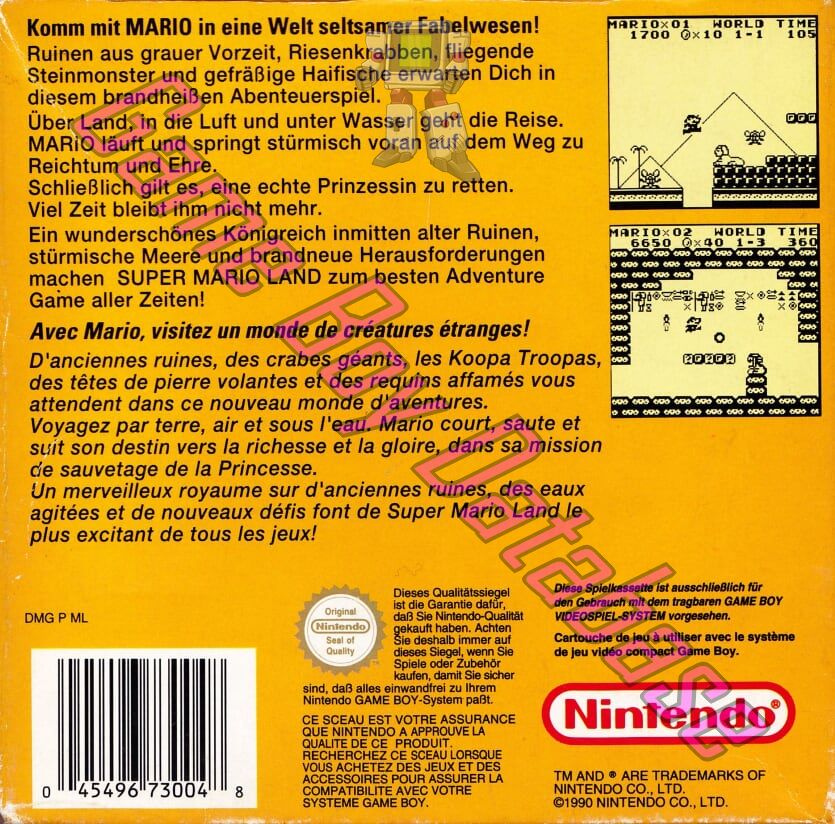 Super Mario Land FRG-3 Back of the box