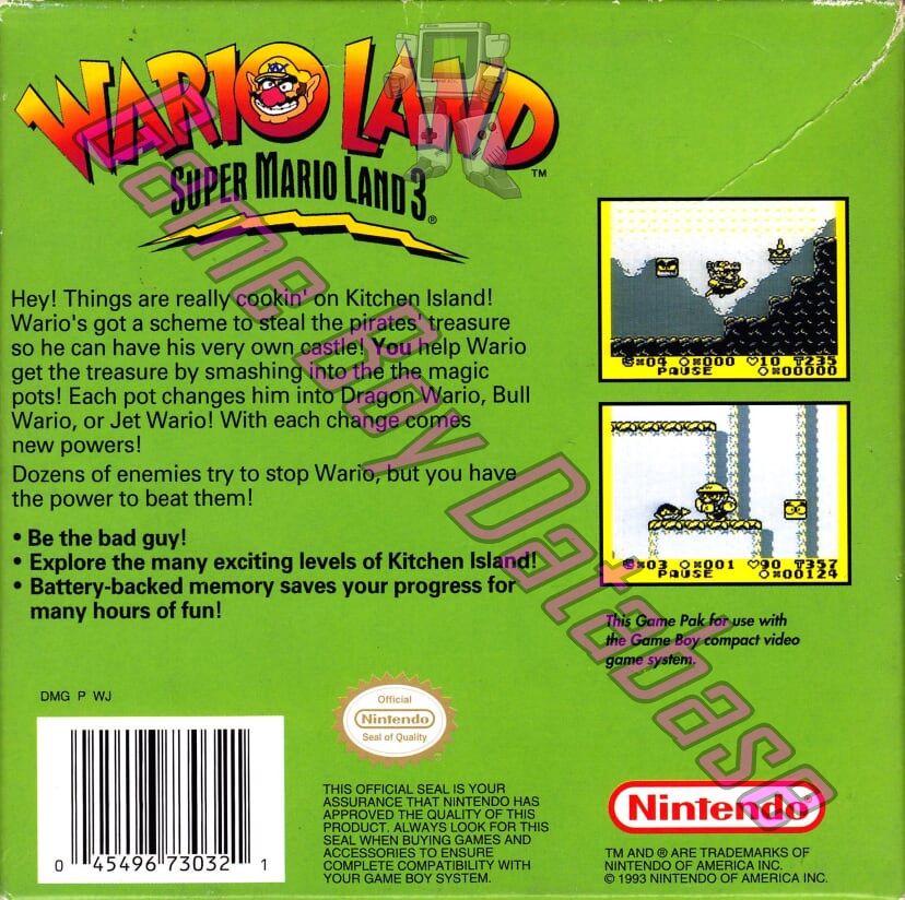 Wario Land: Super Mario Land 3 USA Back of the box