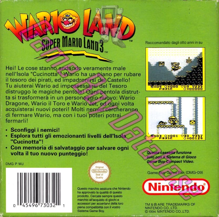 Wario Land: Super Mario Land 3 ITA-1 Back of the box