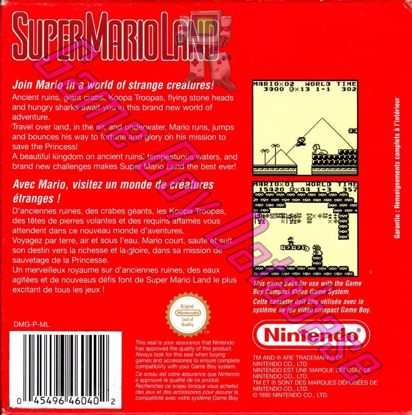 Super Mario Land (Nintendo Classics version) FAH Back of the box