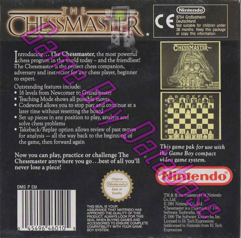 Chessmaster (the) UKV Back of the box