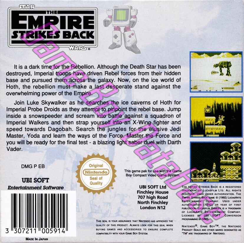 Star Wars the Empire Strikes Back UKV-1 Back of the box