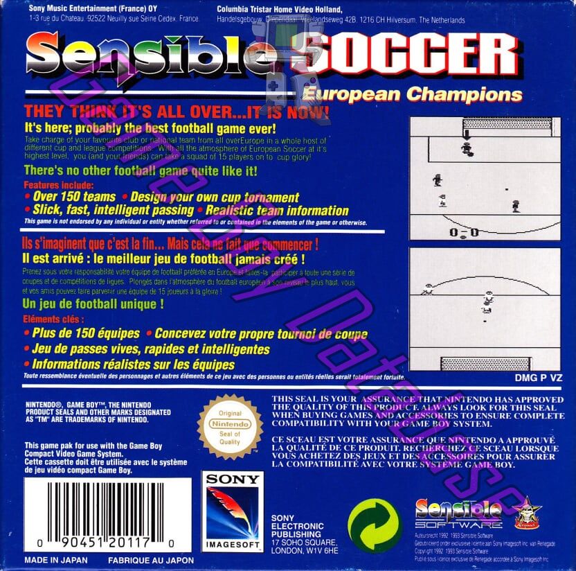 Sensible Soccer FAH-1 Back of the box