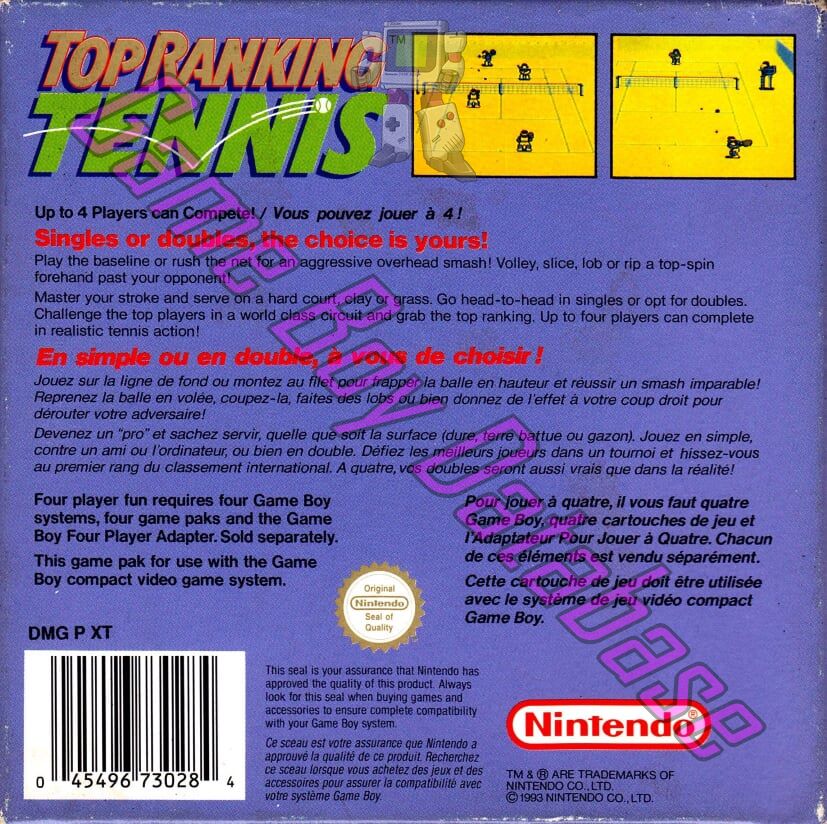 Top Ranking Tennis FAH-1 Back of the box