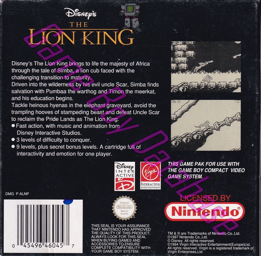 Lion King (Disney's the) AUS-1 Back of the box