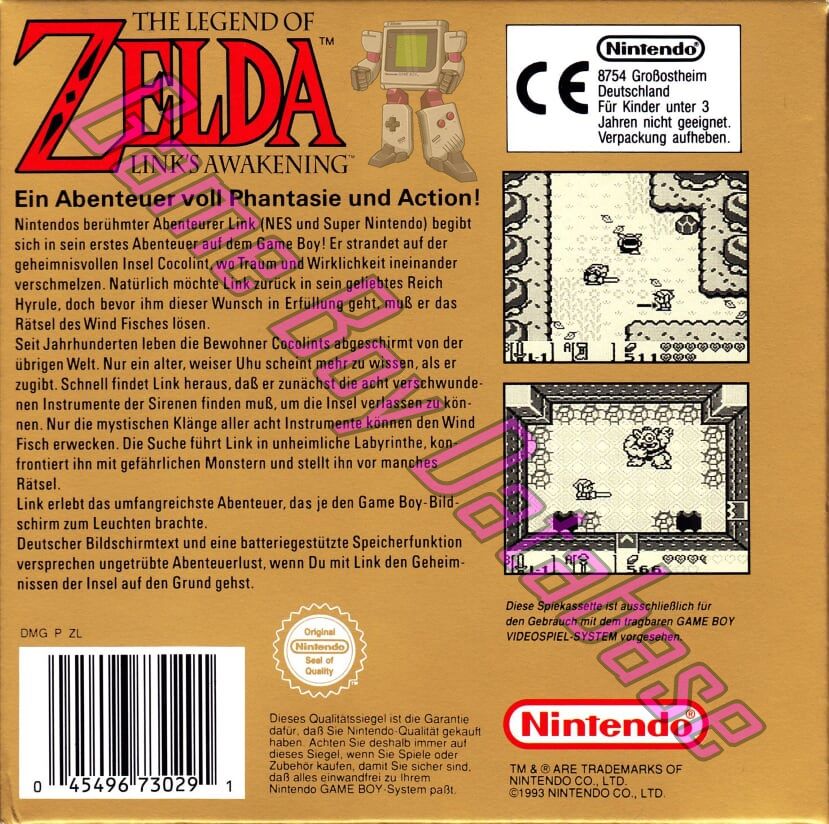 Legend of Zelda Link's Awakening (the) FRG-1 Back of the box