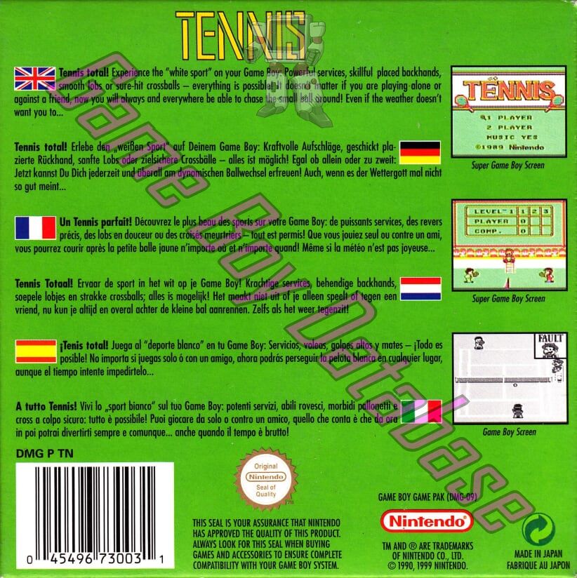 Tennis NEU6 Back of the box