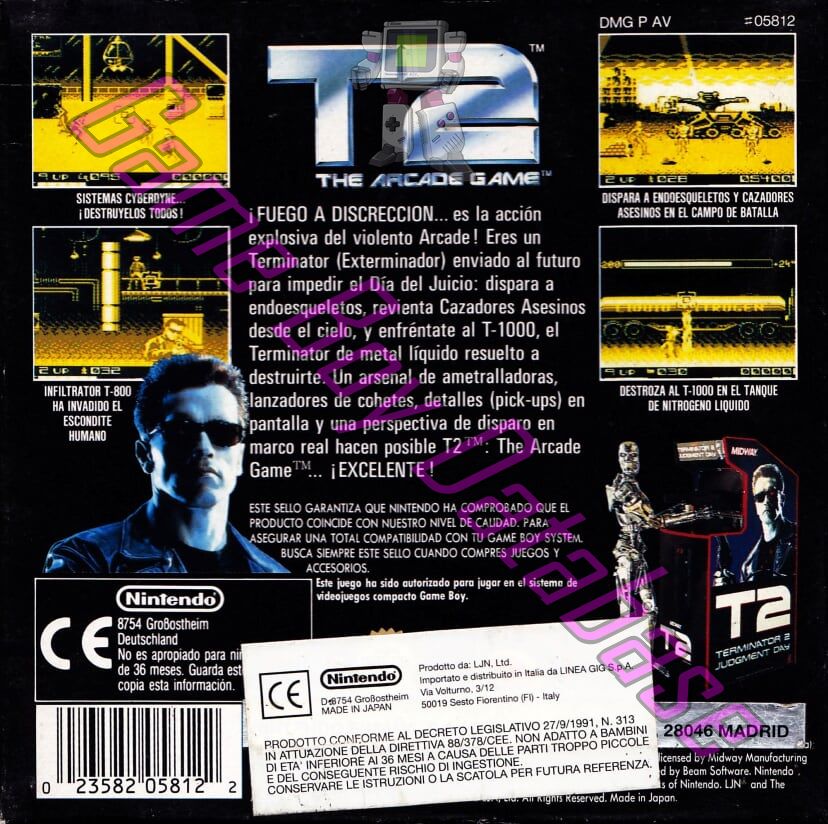 T2 the Arcade Game ESP Back of the box