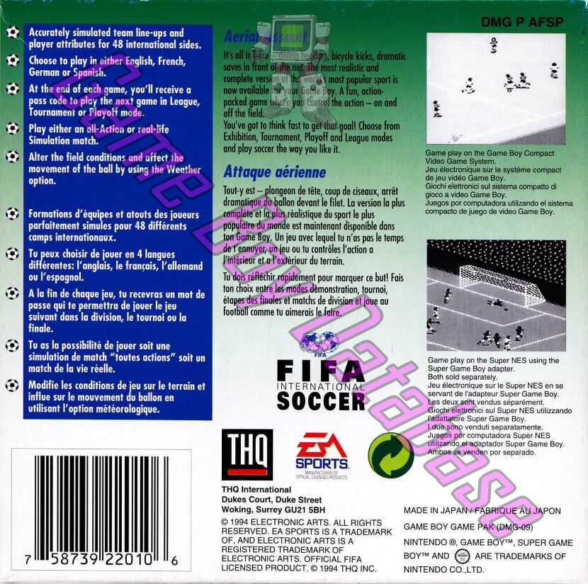 FIFA International Soccer EUR-1 Back of the box