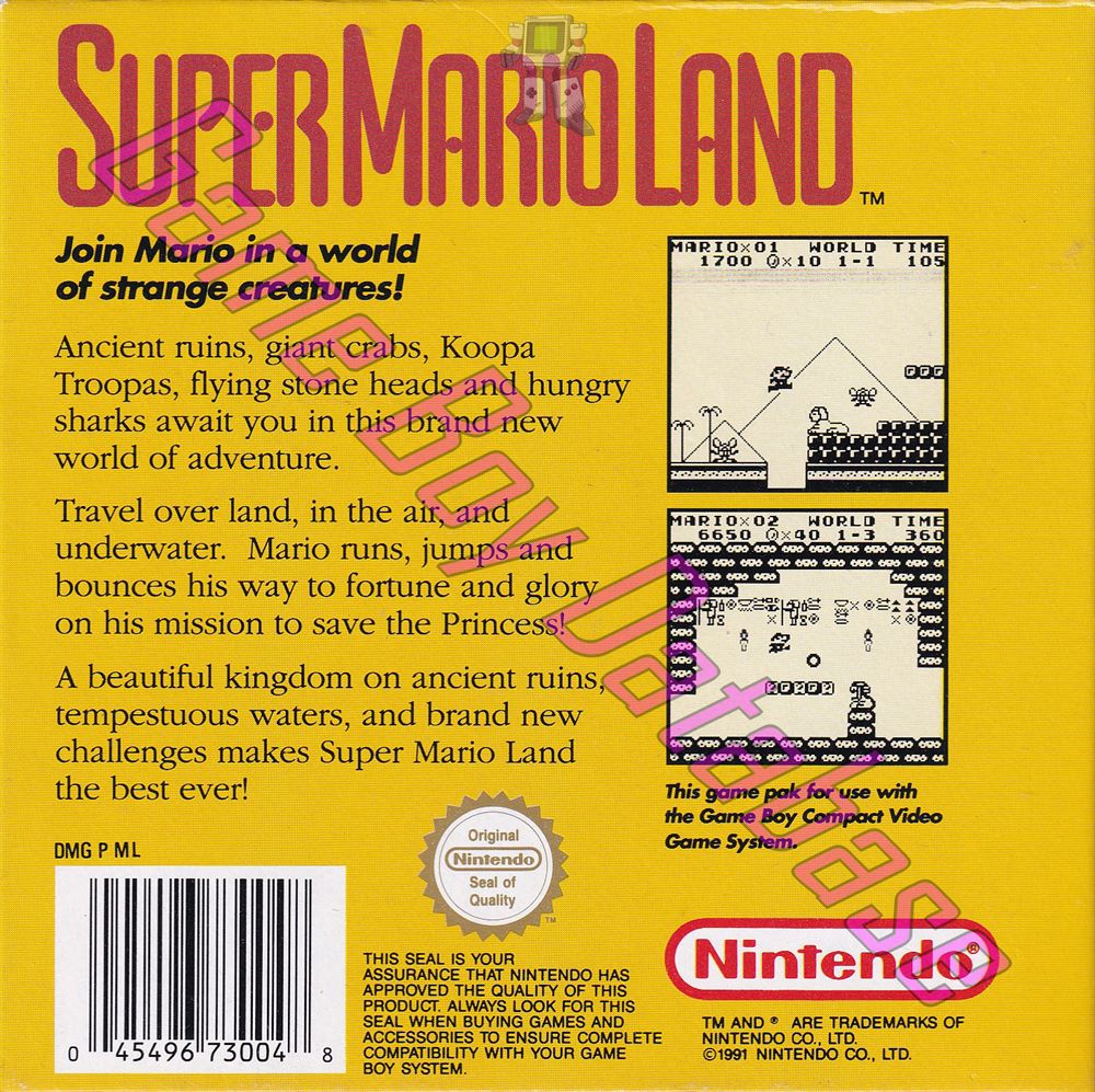 Super Mario Land ASI Back of the box