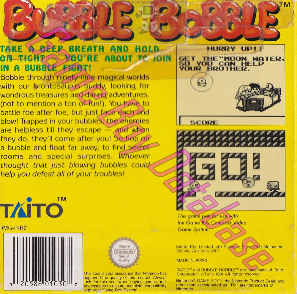 Bubble Bobble AUS Back of the box