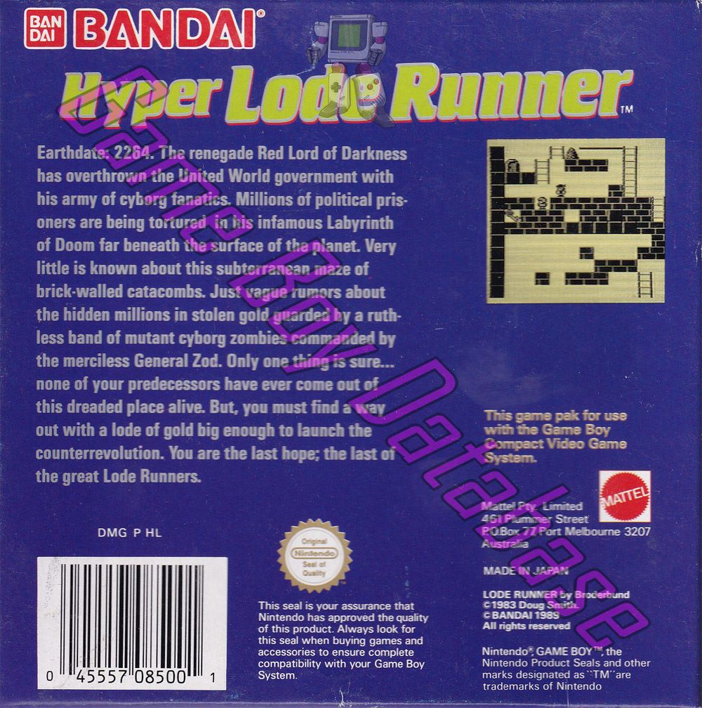 Hyper Lode Runner AUS Back of the box