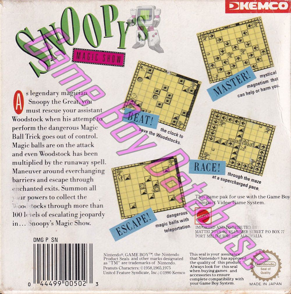 Snoopy's Magic Show AUS Back of the box