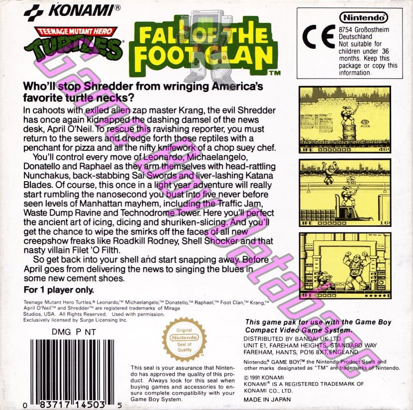 Teenage Mutant Hero Turtles Fall of the Foot Clan UKV Back of the box