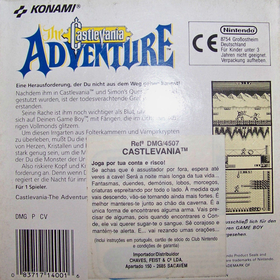 Castlevania the Adventure GPS Back of the box