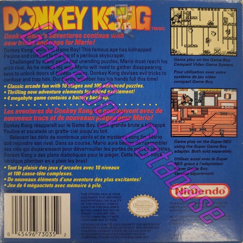 Donkey Kong CAN Back of the box