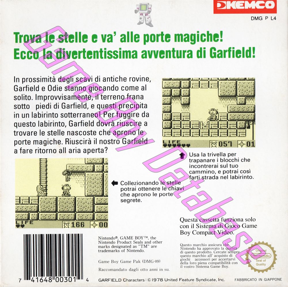 Garfield Labyrinth ITA Back of the box