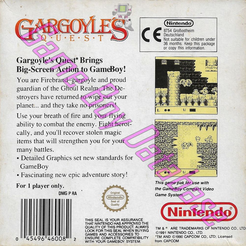 Gargoyle's Quest GPS Back of the box