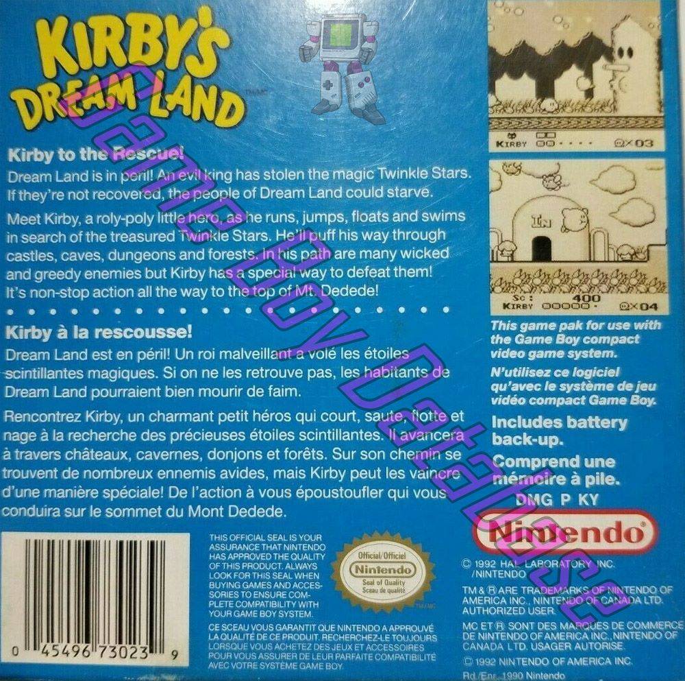 Kirby's Pinball Land CAN-1 Back of the box