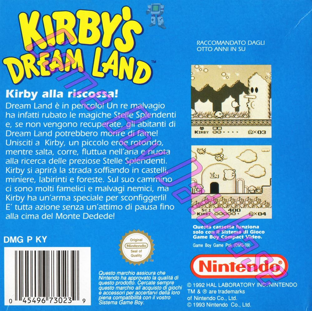 Kirby's Dream Land ITA-1 Back of the box