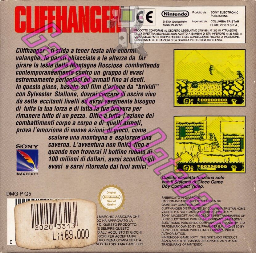 Cliffhanger ITA Back of the box