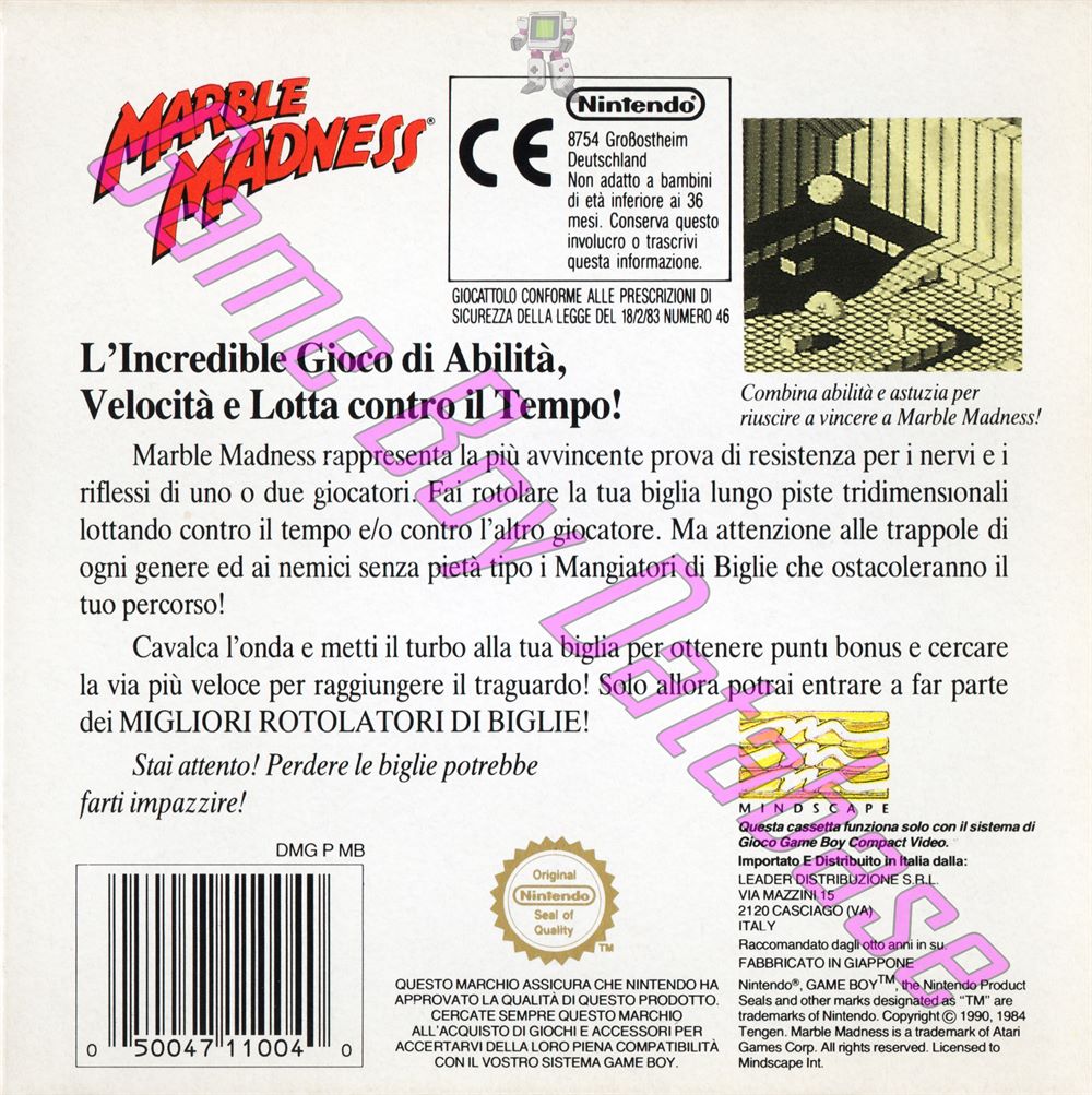 Marble Madness ITA Back of the box