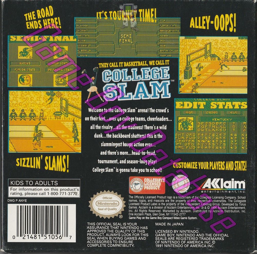 College Slam USA Back of the box