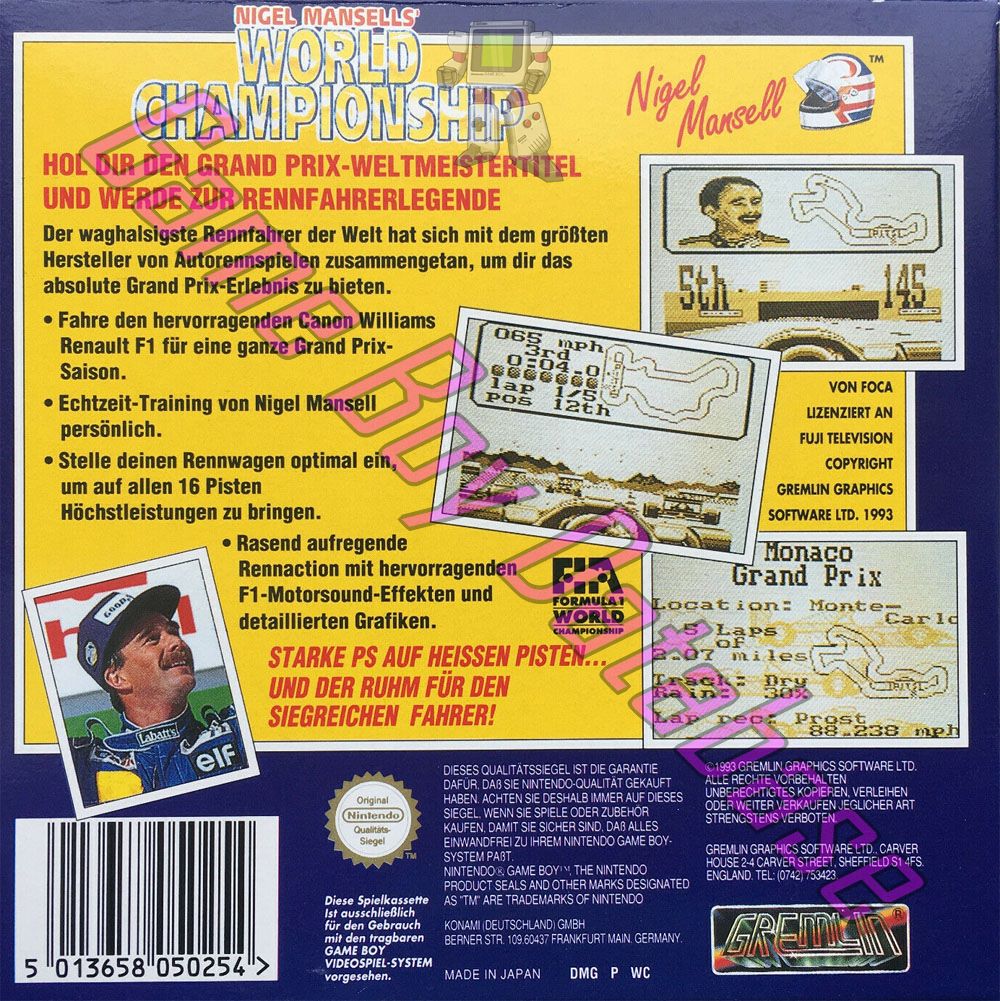 Nigel Mansell’s World Championship NOE-1 Back of the box