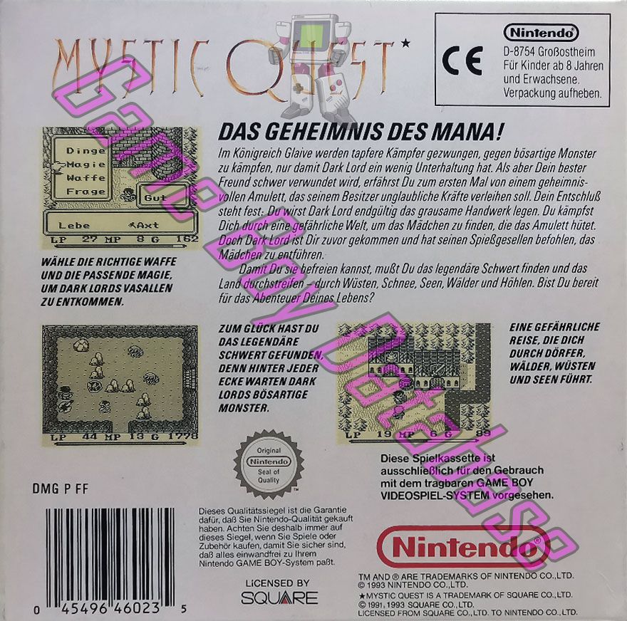 Mystic Quest FRG-1 Back of the box