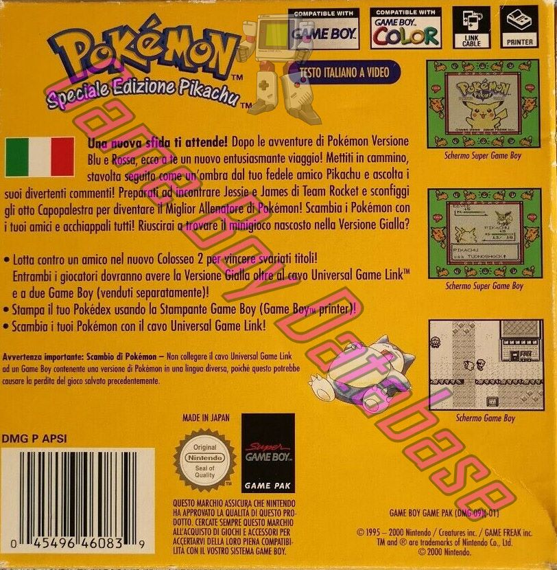 Pokemon Edition Speciale Edizione Pikachu Versione Gialla NITA-1 Back of the box