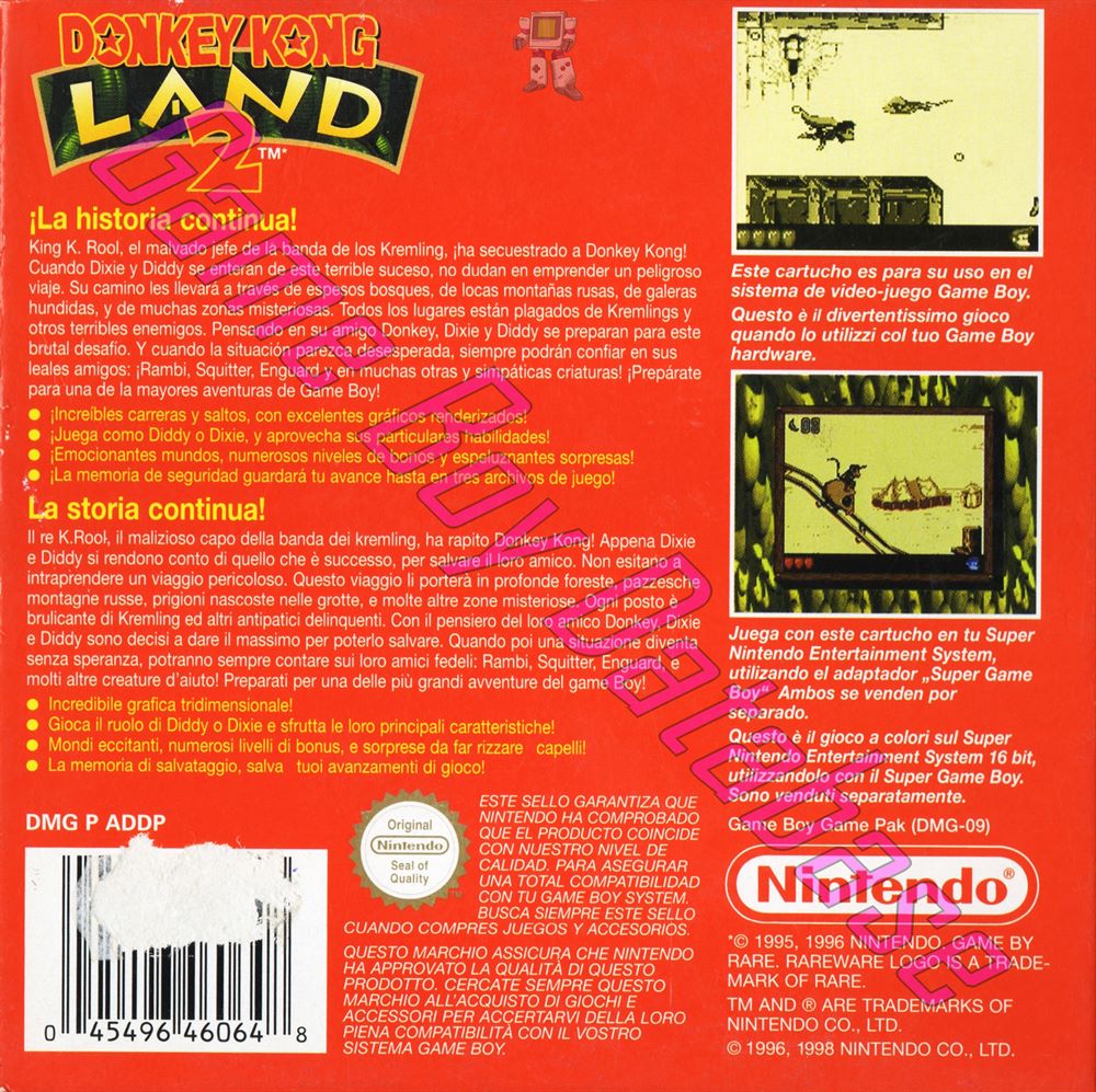 Donkey Kong Land 2 NEAI Back of the box