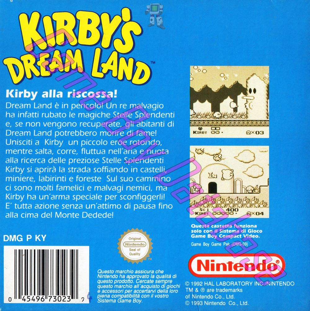 Kirby's Dream Land ITA-2 Back of the box