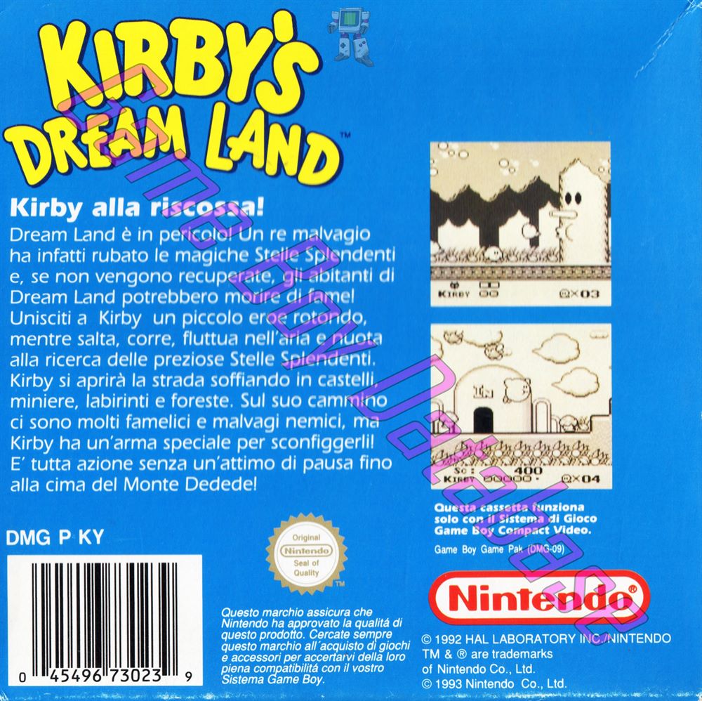 Kirby's Dream Land ITA-3 Back of the box