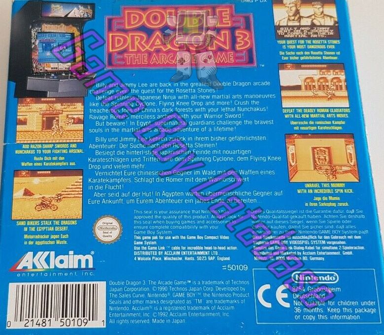 Double Dragon 3 the Arcade Game UKV Back of the box