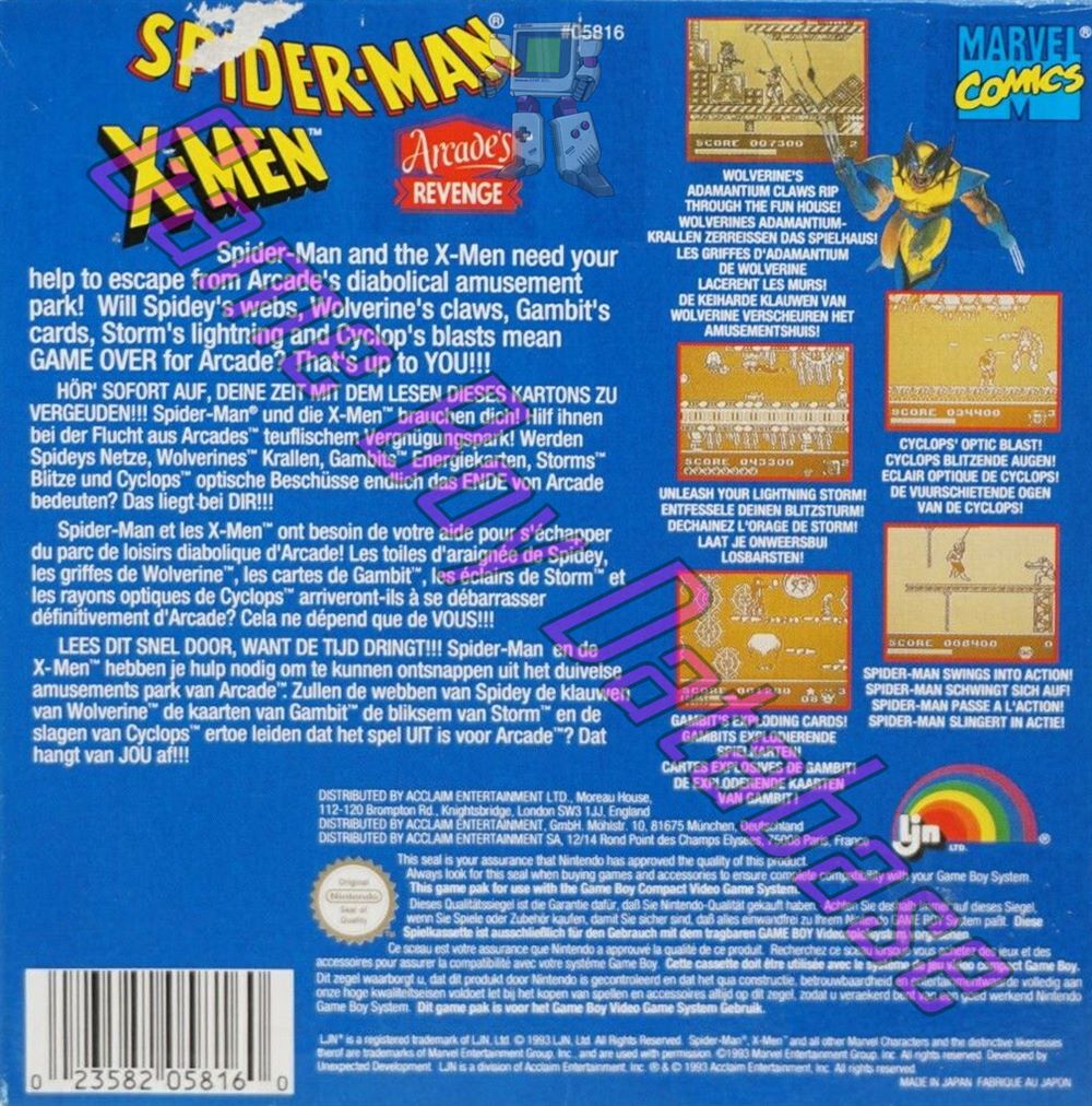 Spider-Man X-Men NOE Back of the box